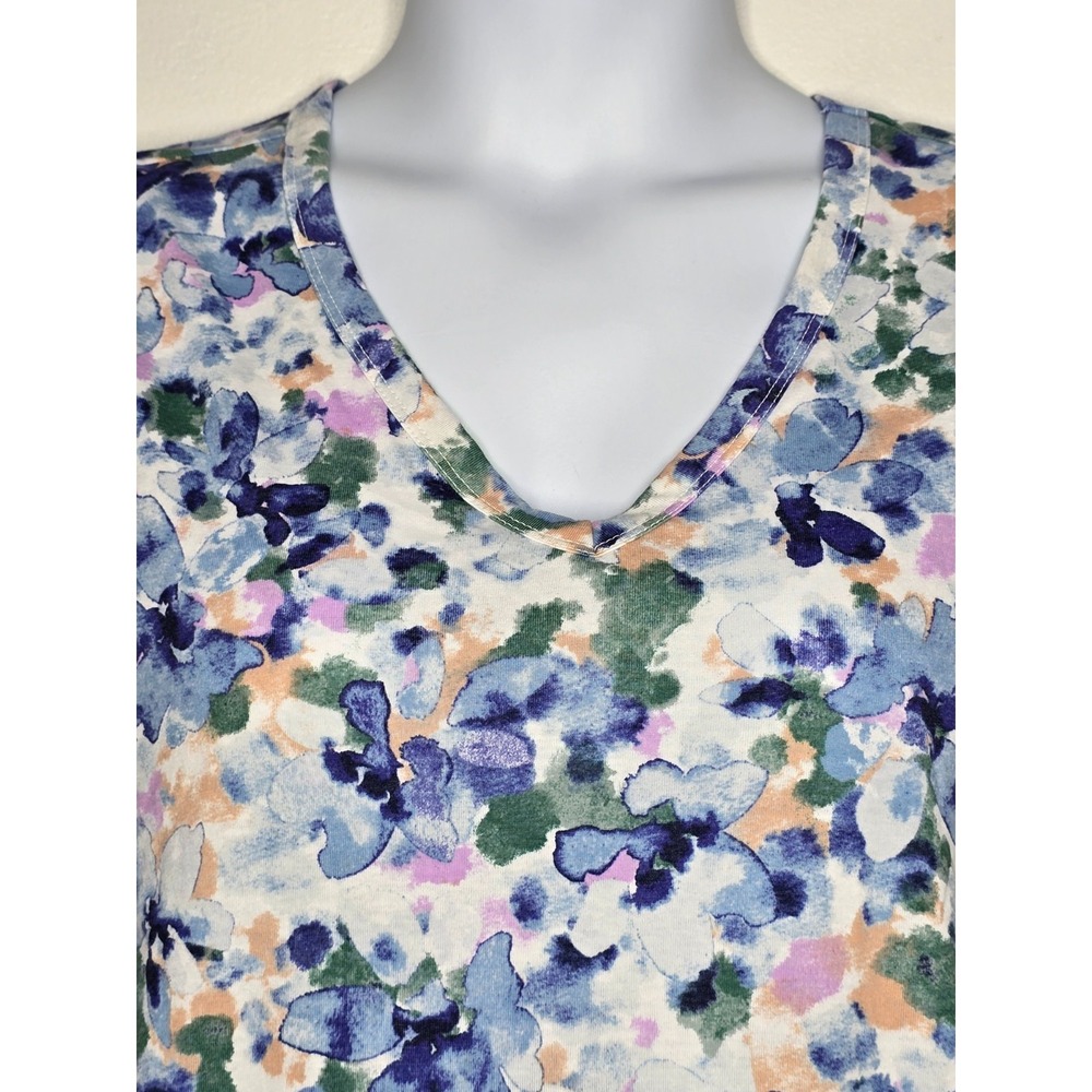 Lane Bryant Women Tee Shirt Top 14/16 Short Sleeve Ruched Side Watercolor Floral